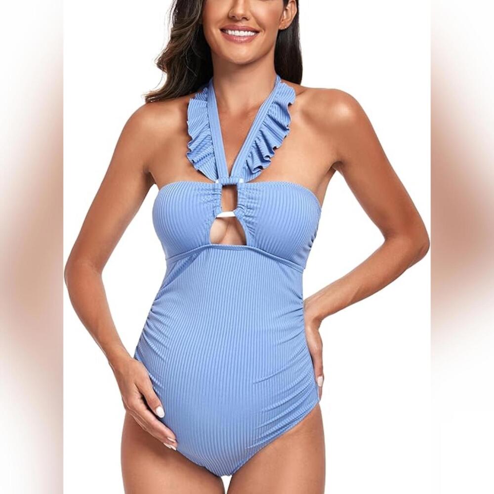 NWT EastElegant One Piece Maternity Square Ring Link Swimsuit, Large